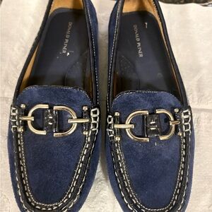 Donald J. Pliner Navy Suede Loafers with Silver Accents
